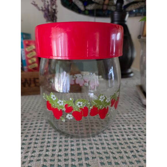 Carlton glass Other - Vintage Carlton Glass Strawberry Canister Jar – 5” Kitchen Storage Decor